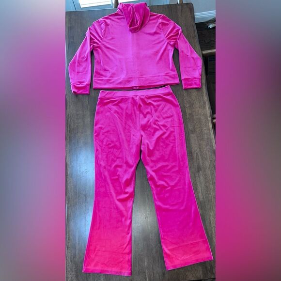 Juicy Couture Velour Tracksuit Set XXL/XL Hot Pink Hooded Y2K Rhinestone Bling - Picture 5 of 12